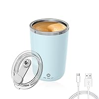 Self stirring Coffee Mug,Stainless Steel rechargeable Auto shut off Mixing Cup with Lid warmer for Tea Cocoa Milk,14 oz Electric mixer Mug, BlueTemperature Control Mug Keep 131℉