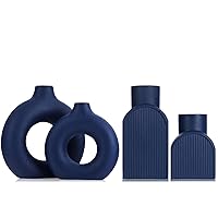Navy Blue Ceramics Vase for Home Decor,Blue Vase Set of 4,Modern Navy Blue Decor - Home Decoration for Kitchen Table, Living Room Side Table, Fire Place or Flower Shop