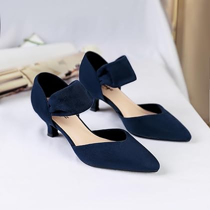 RIBONGZ Kitten Heels for Women Closed Toe Comfortable Low Heels Pointed Toe Sexy Slip on Pumps Bridal Party Dressy Shoes
