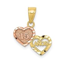 10k Two Tone Polished Textured back Gold Small Sweet 15 Charm Pendant Necklace Measures 15x13mm Wide Jewelry for Women