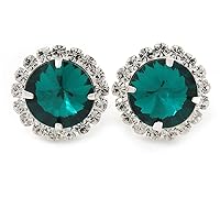 Emerald Green/Clear Round Cut Acrylic Bead Stud Earrings In Silver Tone - 20mm D