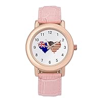 Australian and American Flag Fashion Leather Strap Women's Watches Easy Read Quartz Wrist Watch Gift for Ladies