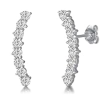 0.30 Ct Round Cut Created White Diamond Climber Stud Earrings For Women's 14k White Gold Plated 925 Sterling Silver