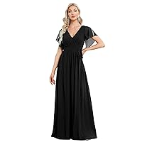 Ever-Pretty Women's Bridesmaid Dress V-Neck Ruffle Sleeves Ruched Bust Floor Length Chiffon Formal Dresses 0164A