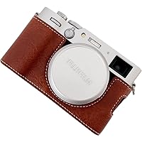 X100VI Case, BMAOLLONGB Handmade PU Cowhide Leather Half Camera Case Bag Cover Bottom Opening Version for Fujifilm Fuji X100VI with Hand Strap (Coffee)