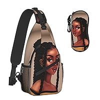 sling bag for women Sling Backpack Travel Hiking Daypack for Women Men Shoulder Bag for Casual Sport Climbing Runners African American Afro Woman (Glasses case included