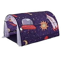 Bed Tent for Children 55.1x39.4x31.5 Inch Pop Up Play Tunnel Rocket Space Galaxy Starry Sky Bed Tunnel Kids Tent Indoor with Net Curtain & Carry Bag Tunnel for Kids