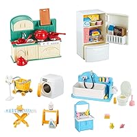 Dollhouse Furniture Set,Dollhouse Bathroom/Kitchen/Fridge/Washing Machine Laundry Set for Kids,Doll House Miniature Accessories,Educational Pretend Play Toys for Toddler,Boys,Girls