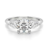 Riya Gems 4 TCW Round Colorless Moissanite Engagement Ring for Women/Her, Wedding Bridal Ring Sets, Eternity Sterling Silver Solid Gold Diamond Solitaire 4-Prong Set Ring