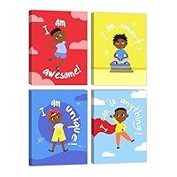 Boys Room Wall Art Decor Motivational Black Boys Canvas Prints Decoration for Boys Bedroom African American Artwork with Inspirational Words for Kids or Teen Boys Gift Idea Framed Canvas Set of 4