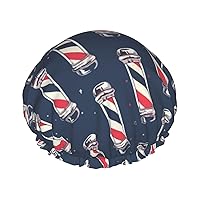 Women Reusable Shower Cap Vintage-Barber-Pole Double Layers Waterproof Elastic Band Bath Hair Hat Stretch Hem Hair Hat