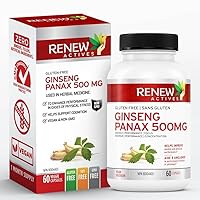 Renew Actives Panax Ginseng Supplement - Help Boost Energy, Performance & Cognitive Function, Easy Swallow Vegan Capsules, Gluten & GMO Free, 500mg Per Serving