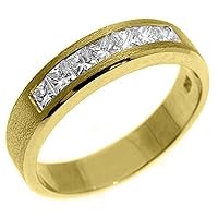 14k Yellow Gold Mens Princess Cut 7-Stone Diamond Ring 1 Carat