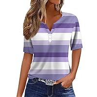 Womens Plus Size Tops,Womens Short Sleeve Tops Trendy V Neck Button Boho Tops for Women Going Out Tops for Women
