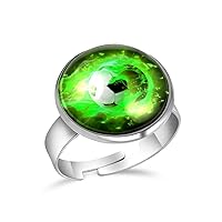 Green Flame Soccer Adjustable Rings for Women Girls, Stainless Steel Open Finger Rings Jewelry Gifts