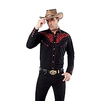 Men's Western Shirt Long Sleeve Embroidered Cowboy Casual Snap Button Shirt