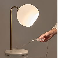 Brightech Krystal LED Table Lamp, Frosted Glass Globe Arcing Living Room Lamp, Mid-Century Modern Standing Lamp for Living Rooms, Boho Rustic Indoor Table Lamp for Bedrooms & Offices - Brass