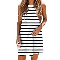 XJYIOEWT Summer Dresses for Women 2024 Short Petite,Womens Sleeveless Printed Dress Round Neck Sexy Loose Dress Party Dr
