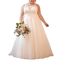 Women's Lace Applique Wedding Dress A-Line Plus Size Beach Bridal Gowns Long Evening Dresses