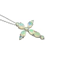 Natural Ethiopian Cut Opal Gemstone Holy Cross Pendant Necklace 925 Sterling Silver October Birthstone Opal Jewelry Engagement Gift For Her (PD-8425)