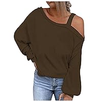 Off Shoulder Tops for Women Fashion One Shoulder Long Sleeve Shirts Tee Solid Casual Vacation Blouse Loose Clothes