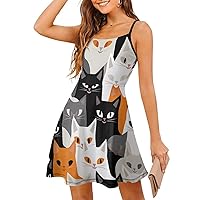 Cute Cat Women's Mini Dress Sleeveless Sundress Casual Tank Dress Beach Dress