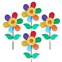 Sunflower Pinwheels Outdoor Windmill for Yard and Garden Wind Spinners, Lawn Pinwheels Bulk Wind Toys for Kids, 9.8inch Colorful Small Flower Windmill Decorative Pinwheels (4PCS)