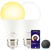HVS Smart Light Bulbs,9W A19 E26 Dimmable Tunable Cool Warm White LED Light Bulb 2500k-6500k, APP Control 2.4GHz WiFi Bluetooth Assist Connection, Work with Alexa/Google Assistant 2 Pack