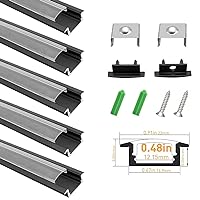 LightingWill Clear LED Aluminum Channel U Shape 3.3Ft/1M 5 Pack Anodized Black Profile for <12mm 5050 3528 LED Flex/Hard Strip Lights with Covers, End Caps, and Mounting Clips TP-U01B1M5