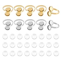 UNICRAFTALE 10Pcs DIY Blank Dome Cuff Ring Making Kit 304 Stainless Steel Bezel Cup Cuff Ring Settings Round Ring Blanks Settings Frame Double Tray Bezel Glass Cabochons for Jewelry Making