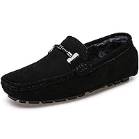 Fur Slippers Suede Leather Moccasin for Men Flat Loafer Casual Driving Slip On Winter Shoes
