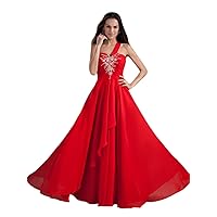 Flowy Red One Shoulder Sweetheart Neckline Prom Dresses With Beading