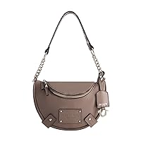 True Religion Women's Shoulder Bag Purse, Faux Suede Small Hobo Handbag with Chain Handle, Taupe