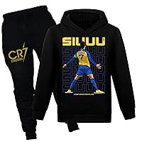 Kids Football Star Printed Sweatshirt Outfit-Pullover Hoodies and Sweatpants Set Classic 2 Pieces Tracksuit for Youth