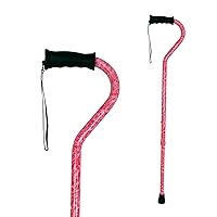 Carex Ergo Offset Cane with Soft Cushioned Handle - Adjustable Walking Cane for Women - Rose Pattern and Pink Cane
