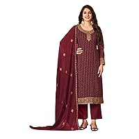 Indian Wedding Georgette Punjabi Pant style Straight salwar kameez Muslim Dress 8093