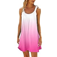 Beach Dresses for Women 2024 Vacation Spaghetti Strap Sundress Crew Neck Tank Tshirt Dress Swing Boho Floral Print Sundresses