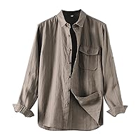 Icegrey Men Fashion Linen Shirts Casual Loose Long Sleeve Lapel Striped Shirt