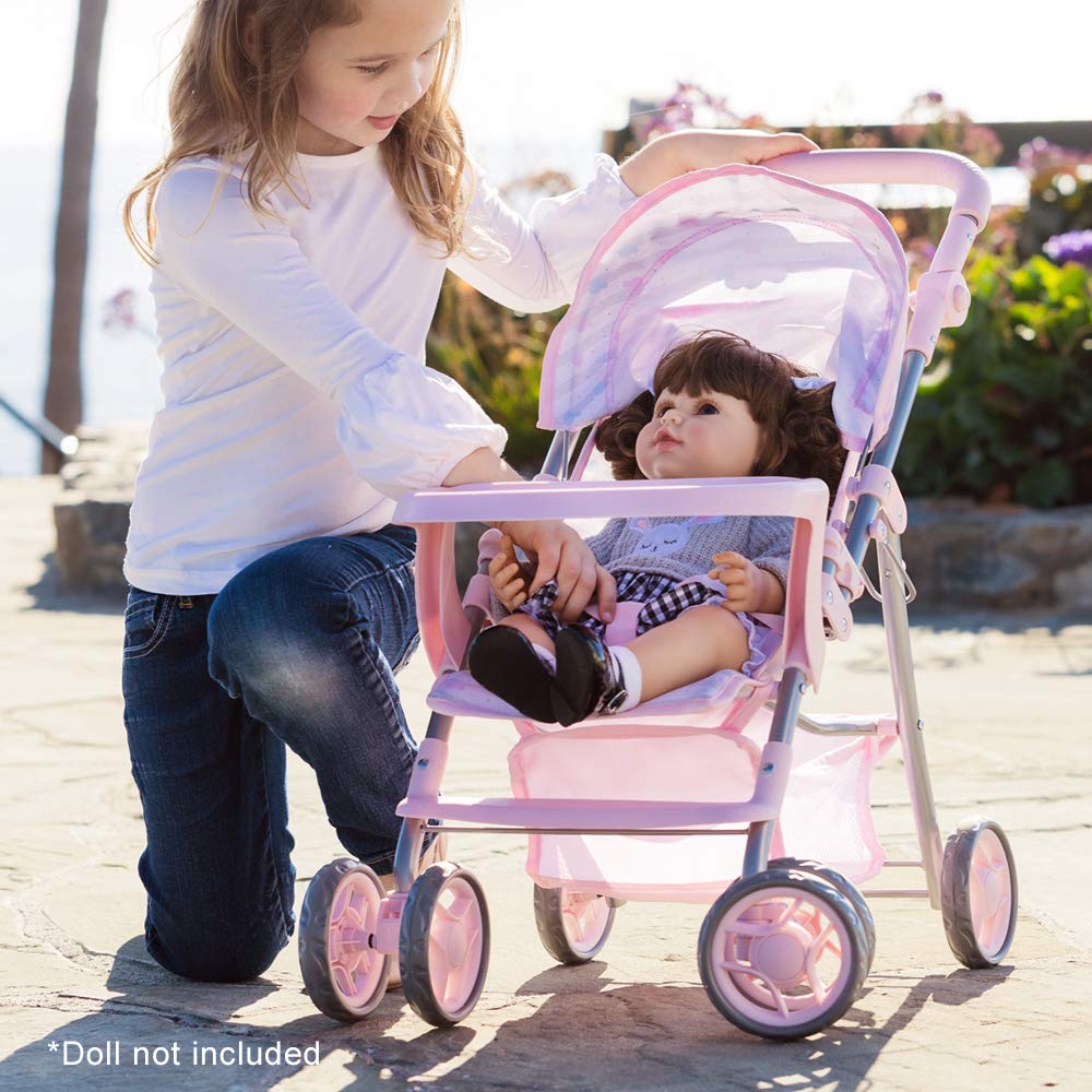 Adora Baby Doll Stroller Pink Snack N Go Shade Stroller, Can Fit Up to 20 inch Dolls and Stuffed Animals