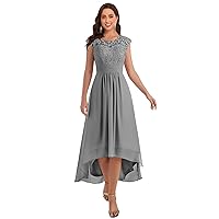 Tea Length Mother of The Bride Dresses for Women Lace Chiffon Wedding Guest Gown with Pockets