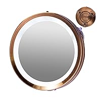 OVENTE 6'' Suction Cup Magnifying Mirror, LED Lighted Wall Mount Makeup 8X Magnifier, One Sided Illuminated Reflection, For Bathroom Décor, Locker & Dorm, Battery Powered, Antique Copper MLI25CO