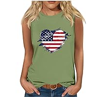 4th of July Casual Tank Tops Women Funny American Flag Love Heart Print Shirts Summer Sleeveless Patriotic T-Shirts