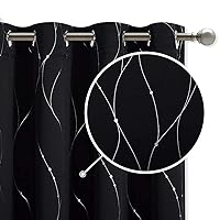 StangH Black Blackout Curtains - Wave Line with Dots Printed Modern Curtains Grommet Thermal Insulated Curtain Panels for Parlor/Office, W52 x L72 inch, Black, 2 Panels