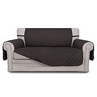 Easy-Going Reversible Loveseat Couch Cover for 2 Cushion Couch Sofa Cover for Dogs Water Resistant Furniture Protector with Foam Sticks Elastic Straps for Pet (Loveseat, Chocolate/Chocolate)