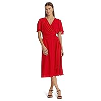 LAUREN Ralph Lauren Belted Georgette Dress Martin Red 10