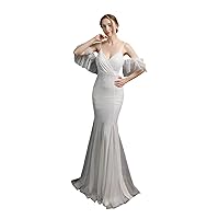 Womens Sexy V Neck Half Sleeves Mermaid Split Sequins Long Formal Evening Prom Party Cocktail Dresses Gown