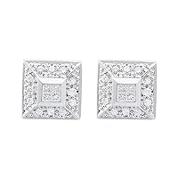Princess and Round Diamond Stud Earrings 1/2 Carat in 14K White Gold