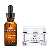 Luxury Skincare Set - Hyaluronic Serum + 24 Hour Age-Defying Cream - 2-Piece Hydrating Facial Skincare Set with Hyaluronic Acid (2-Piece Set)