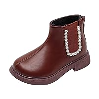 Size 1 Boots for Girls Boots For Boys And Girls Flat Bottom Non Slip Solid Color Pearl Back Zipper Shoes for Girls Boots