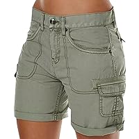Shorts for Women Casual Summer Beach Solid Color Cargo Shorts Casual Elastic Waist Comfy Vacation Beach Shorts with Pockets